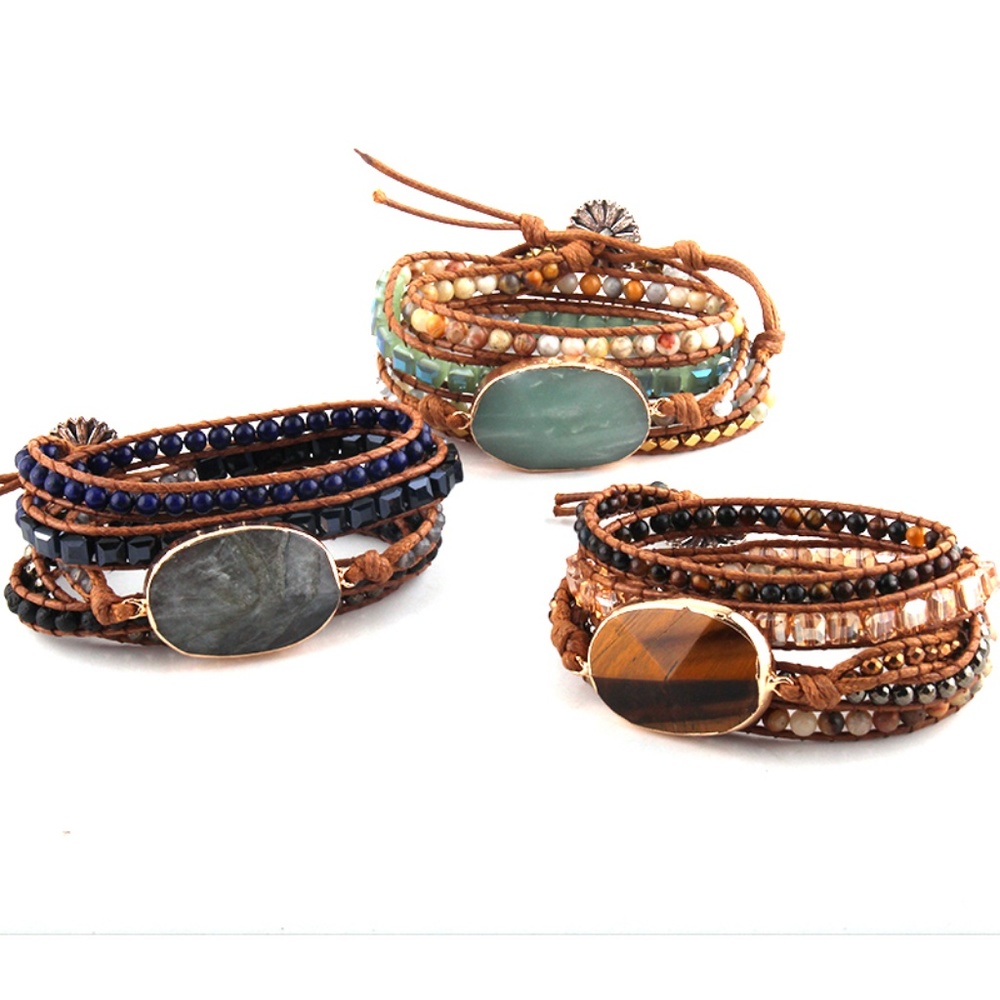 NATURAL AMAZONITE STONE & GLASS BRACELET - Picture 6 of 6